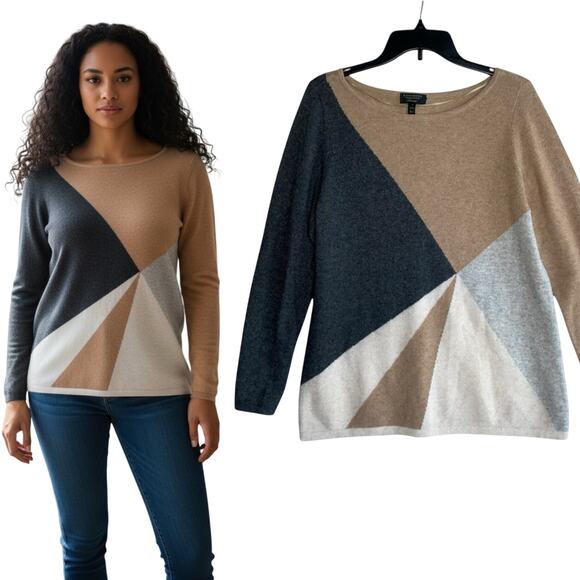 Cashmere Sweater Relaxed Fit Colorblock Boxy - Picture 1 of 6